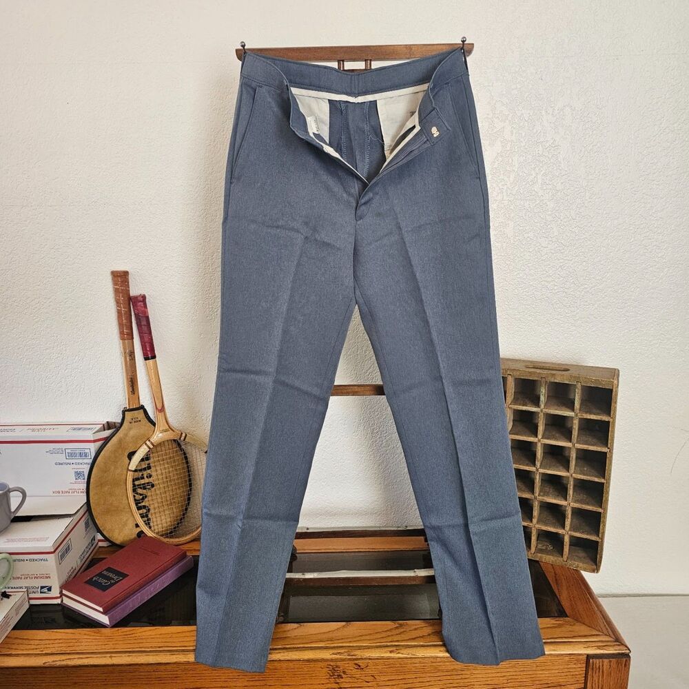 Vintage 80s Levis Action Slacks Slate Blue Heathered Trousers Made in USA 32